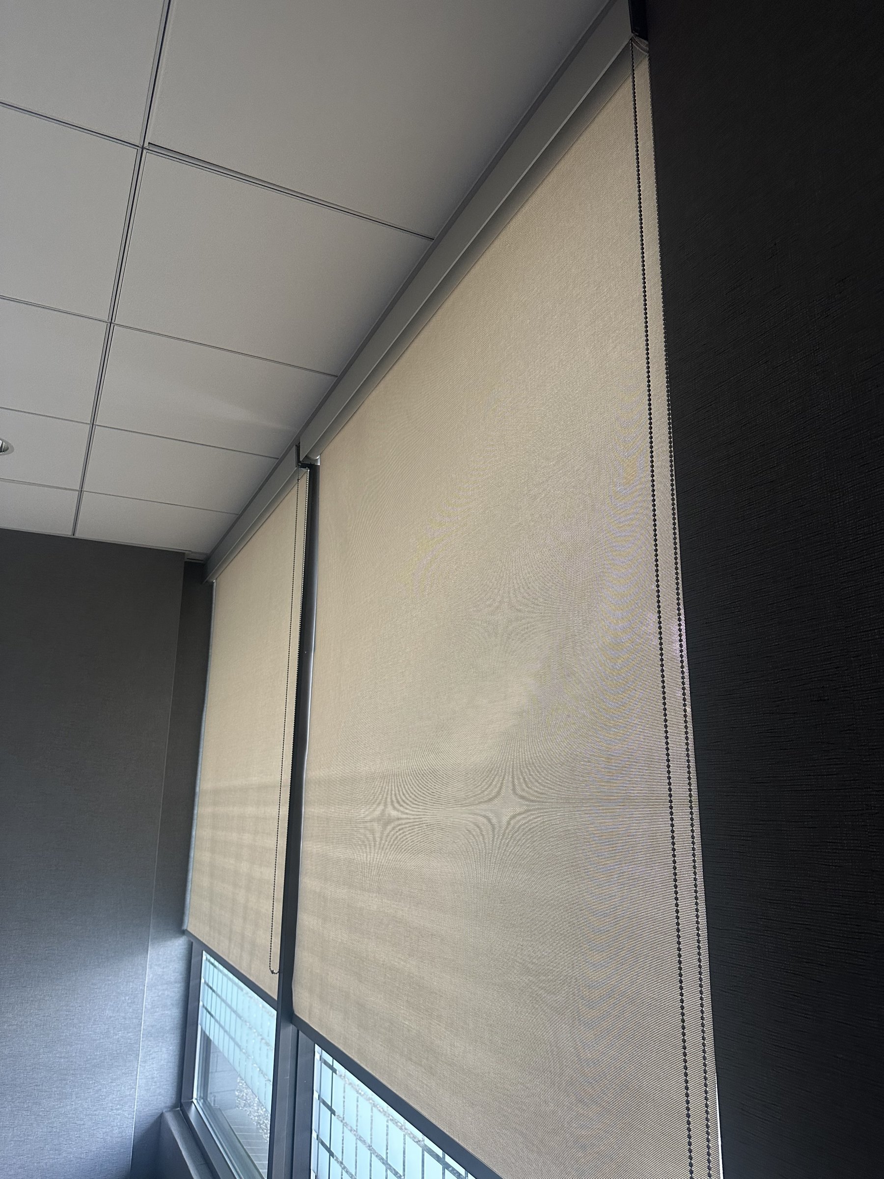 Close-up detail of solar shade fabric on a skylight